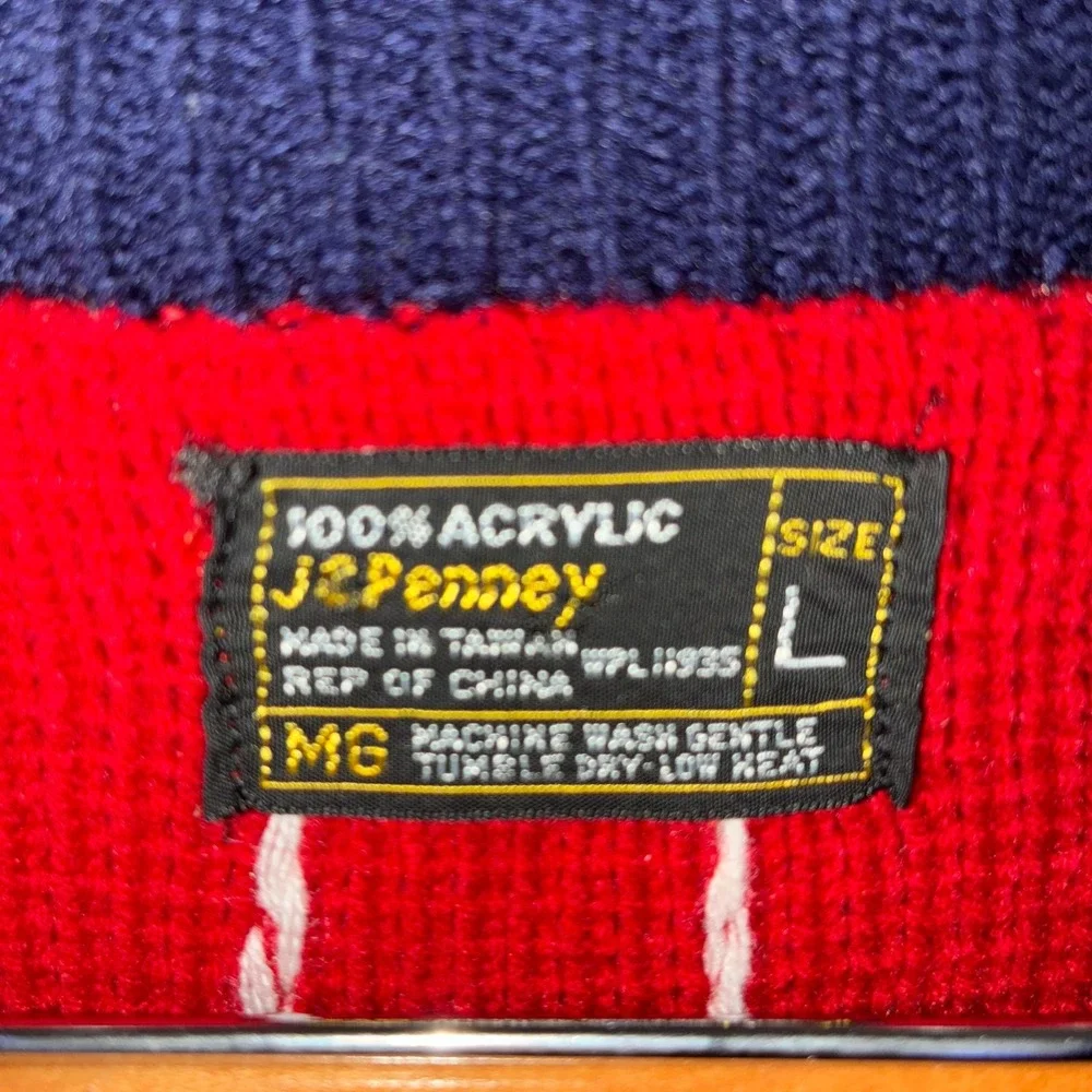 Vtg 70s JC Pennys Sweater Men L Crewneck Fair Isle Geometric Gorpcore Ski Winter